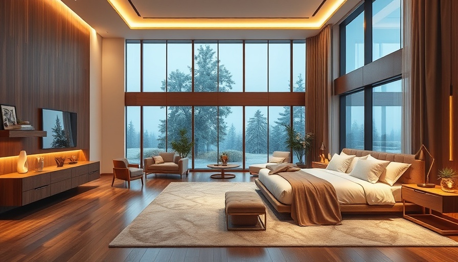 Modern luxurious bedroom with trendy interior design elements.