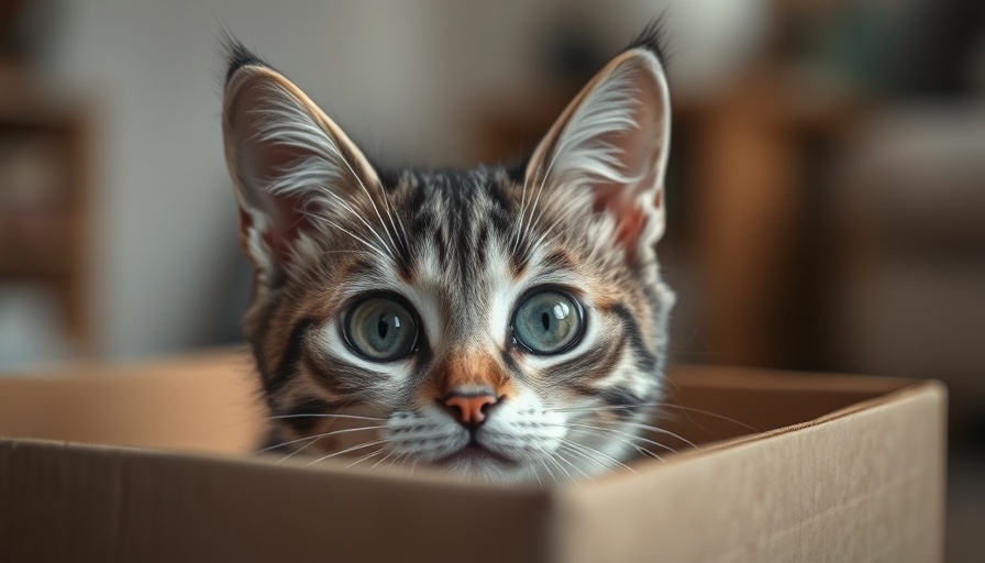 Inquisitive grey cat peeking from a box, San Jose backyard wildlife sightings inspiration.