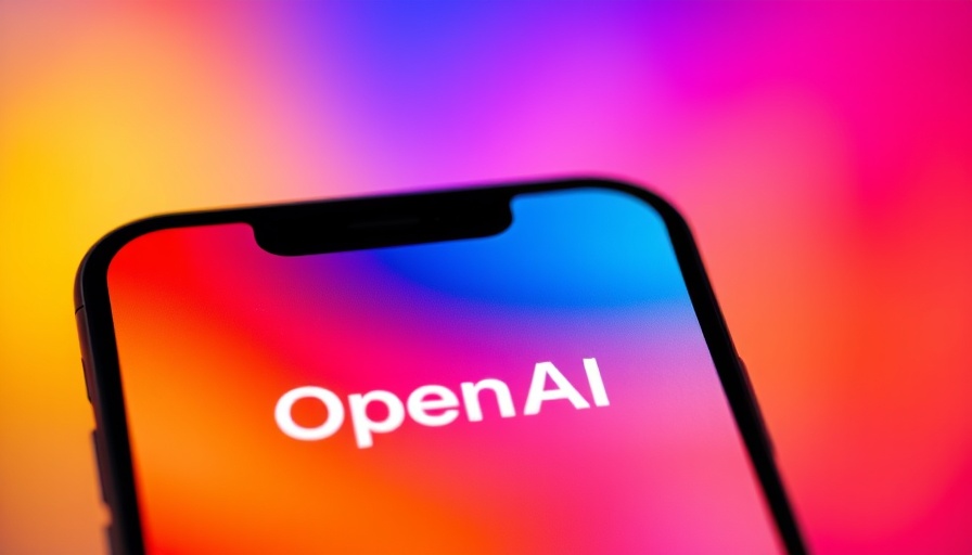 Close-up smartphone with OpenAI logo, colorful background.