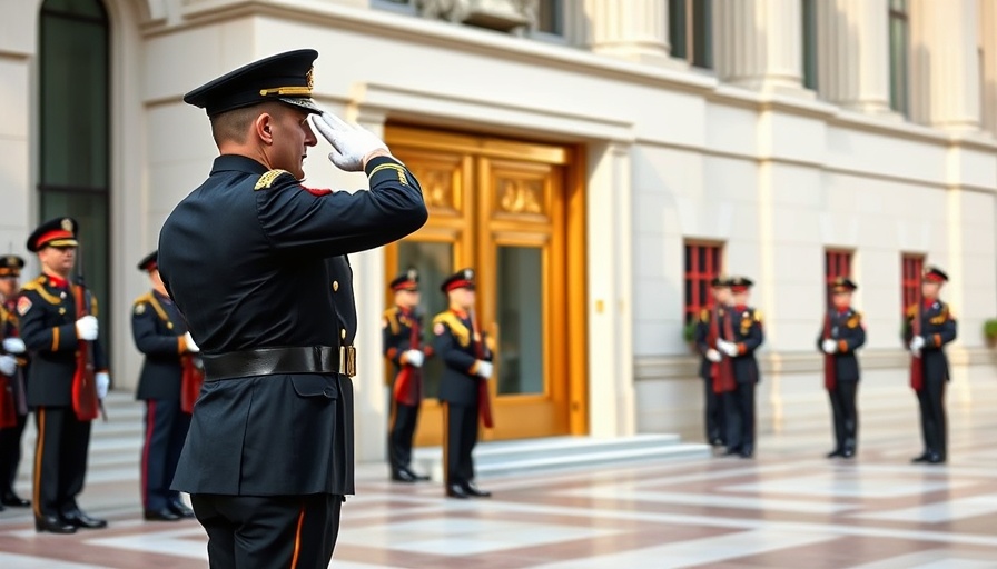 US Defense Secretary Hegseth and officer salute at formal ceremony.