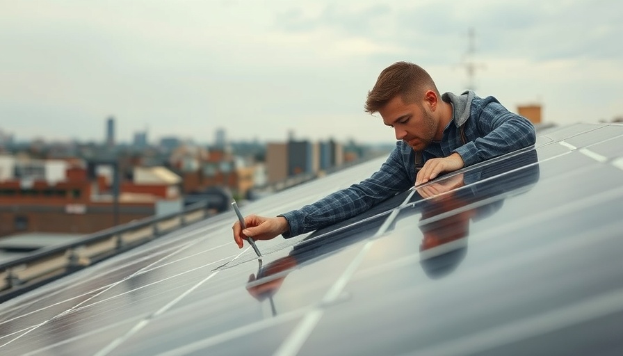 Man cleaning solar panels on rooftop - data center energy consumption China.