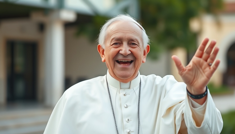 Breaking news about Pope Francis smiling and gesturing warmly.