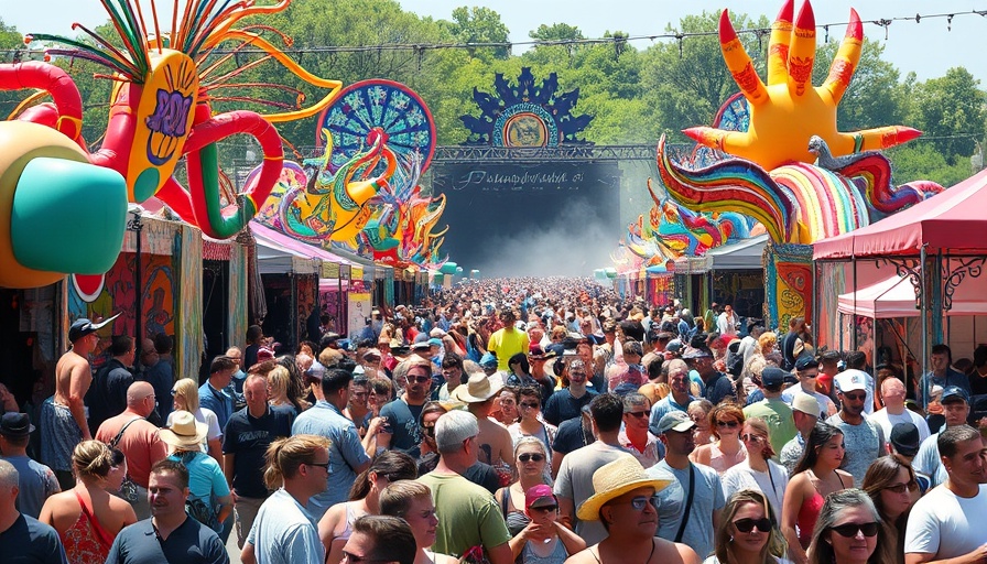 Coachella festival 2025 vibrant crowd scene with artistic installations.