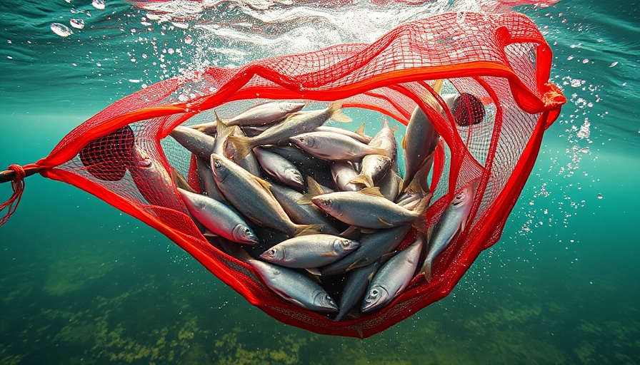 Mekong fishermen capturing fish in red net.
