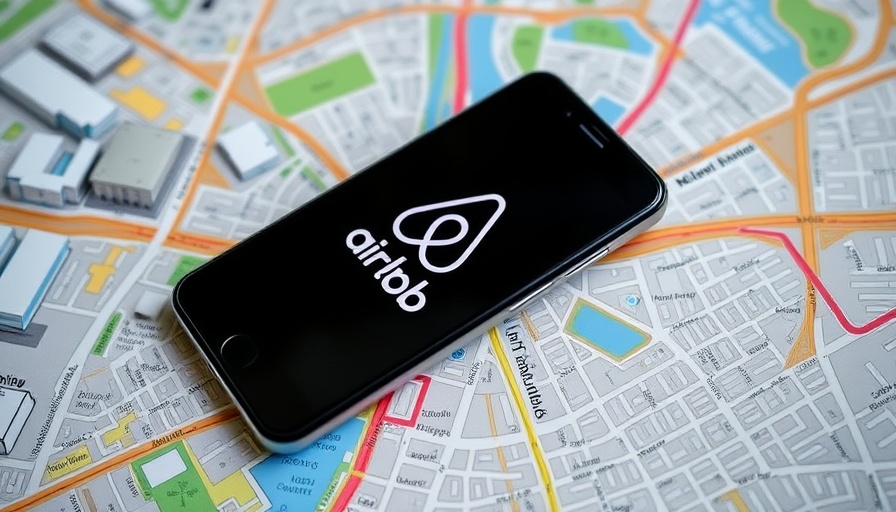 Modern smartphone with Airbnb logo on street map symbolizing Airbnb total cost of stay.