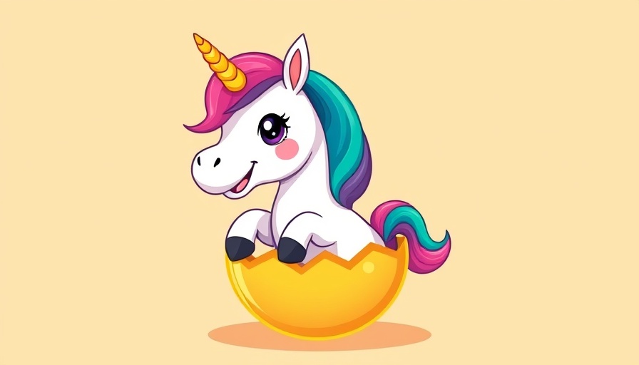 Tech unicorns 2025: Vibrant unicorn hatching from golden egg.