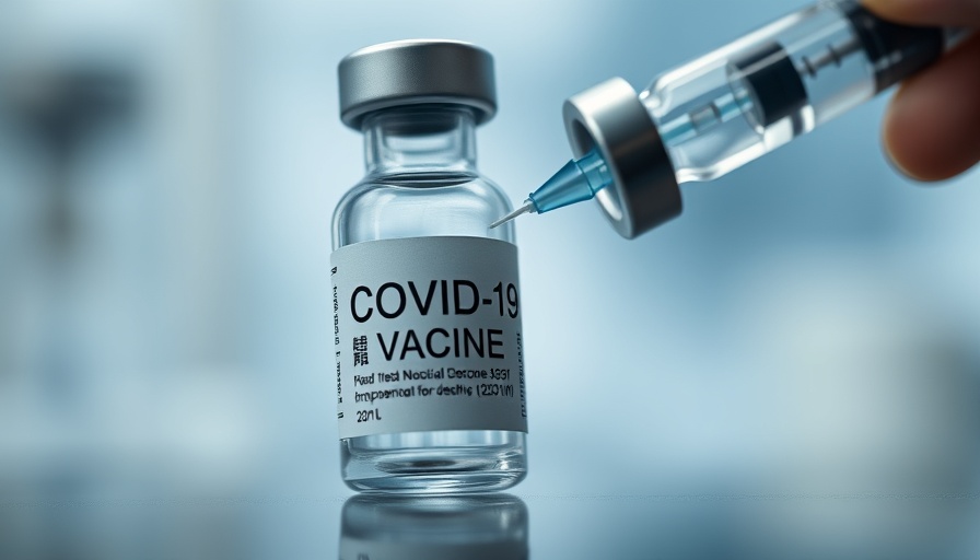 COVID vaccine vial and syringe in a medical setting.