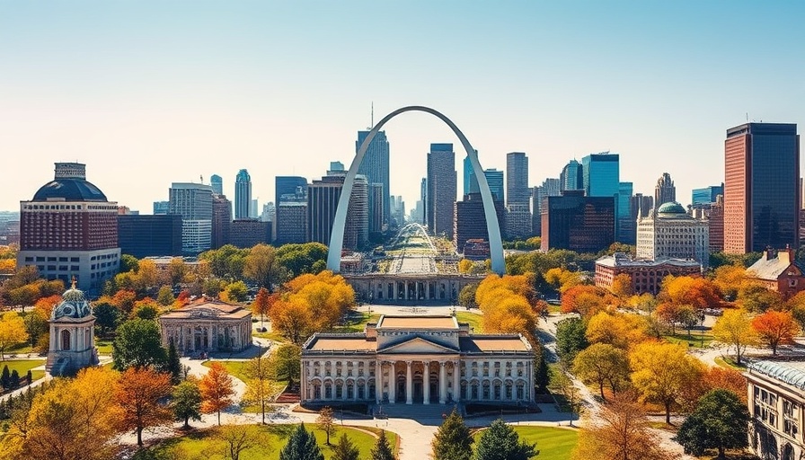 St. Louis skyline showcasing Gateway Arch, pros and cons of living in Missouri.