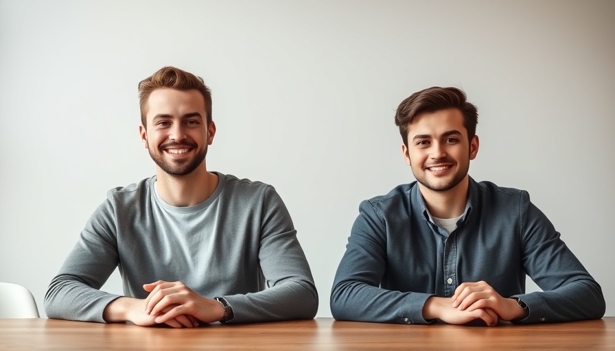 Two young men at a table in an office setting.