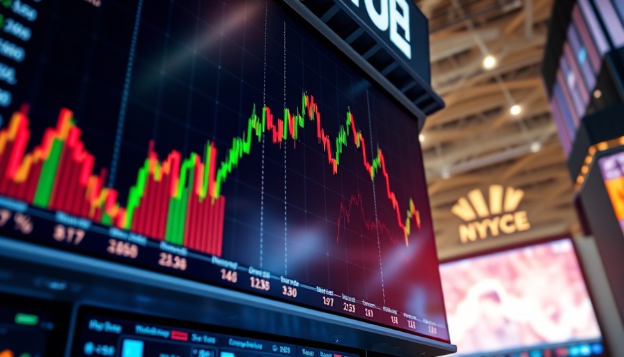 Stock market graph at NYSE illustrating fluctuations.