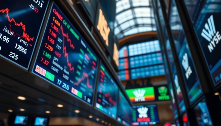 Stock market display graph at New York Stock Exchange, April 2025.
