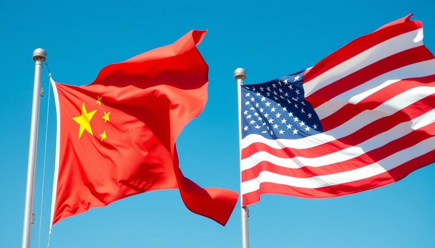China and USA flags waving, symbolizing international relations.
