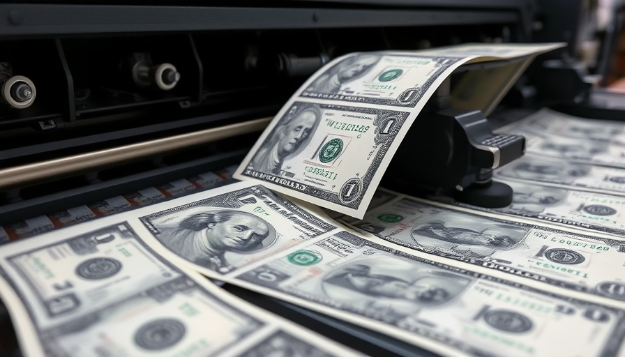 Printing press producing twenty-dollar bills, highlighting impact of political rhetoric on financial markets.