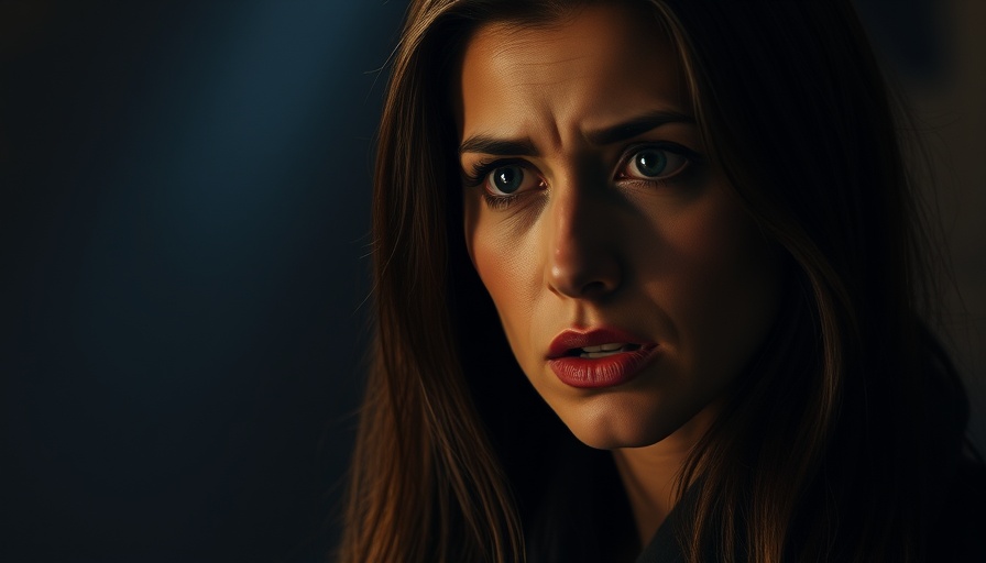 Severe expression on brunette woman in dim light