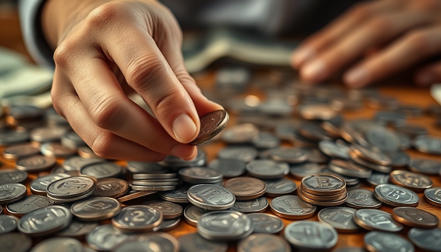 Counting coins related to senior living costs on a table.