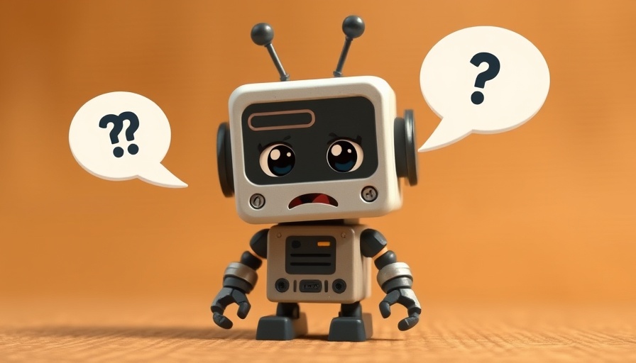 Blocky robot with speech bubbles highlights Crowdsourced AI Benchmarks Flaws.