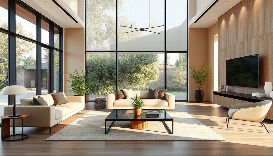 Modern minimalist living room design with neutral tones and natural light.