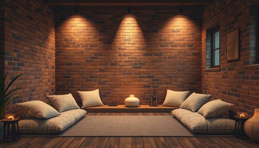 Cozy zen meditation space at home with dim lighting and soft cushions.