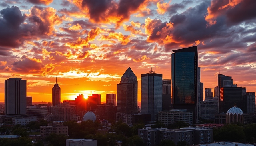 Tulsa skyline at sunset with vibrant cityscape, unique things to do in Tulsa, OK.
