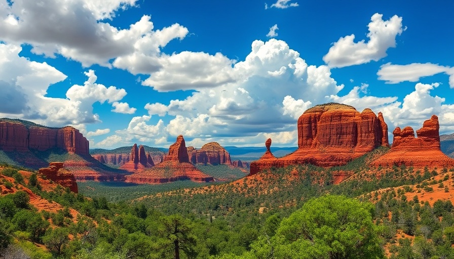 Beautiful red rock landscape in Sedona, Arizona, lush foreground.
