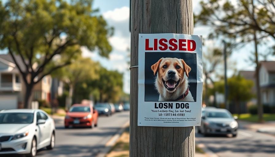 Local news updates: Lost dog poster on a suburban street pole.
