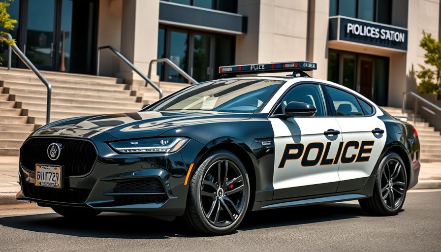 Local news updates: Police car at Novato station on a sunny day.