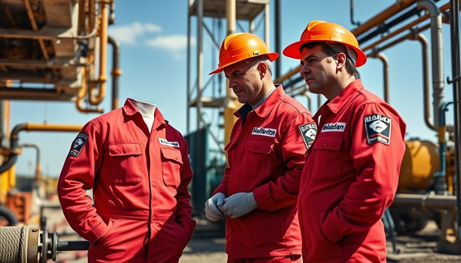 Oilfield workers at Halliburton site highlight company outlook risks.