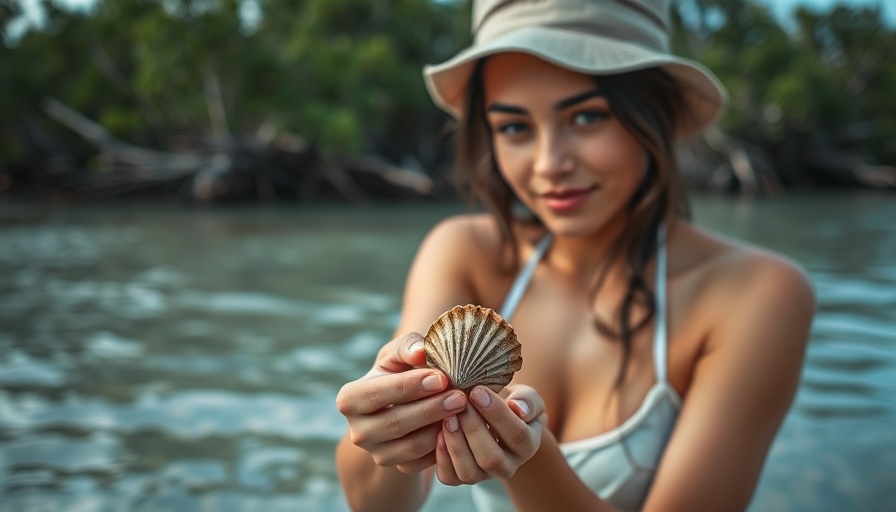 Coastal woman adapts to climate change by collecting shells.