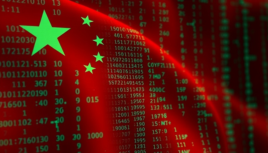 Chinese flag with digital code overlay representing Chinese AI video startup censorship.
