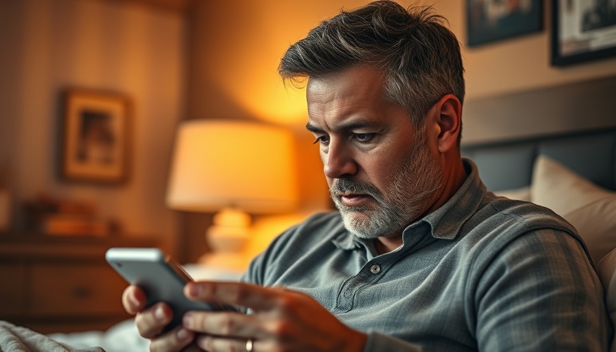 Thoughtful senior man using smartphone in bedroom, senior living communities.