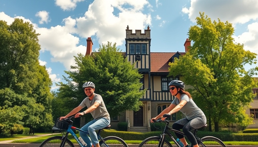 Tudor-style building with cyclists, related to Mill Valley e-bike regulations.