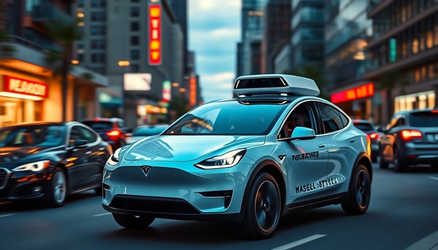Futuristic Tesla Model Y Robotaxi in Austin Cityscape