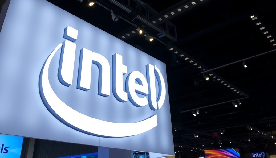 Large illuminated Intel logo at nighttime exhibition, Intel layoffs.