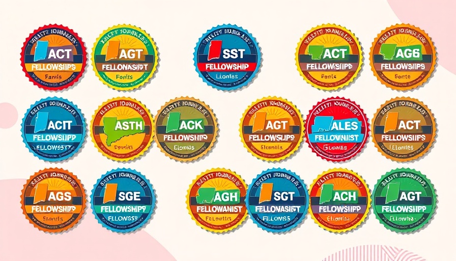 Colorful badges for 2025 Health Journalism Fellows