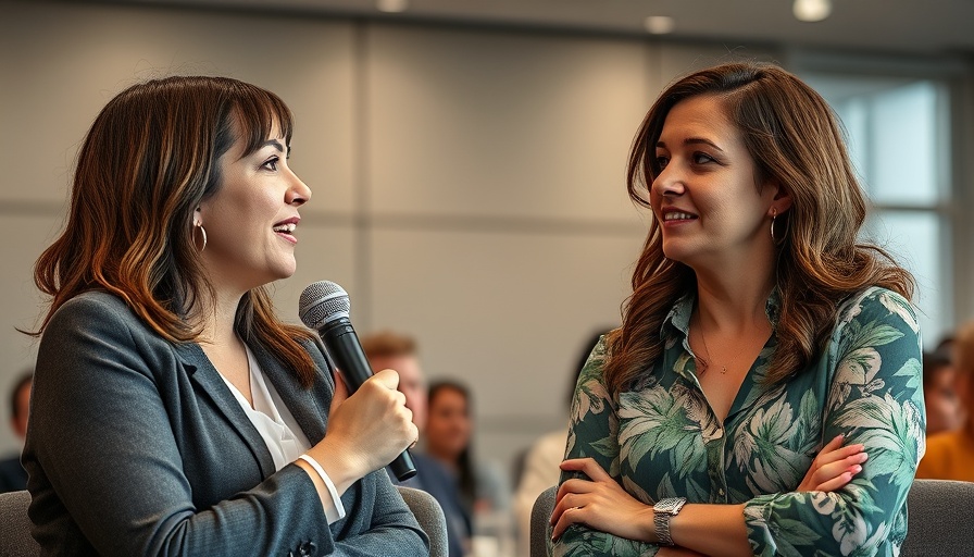 Women discuss sustainable living at conference.