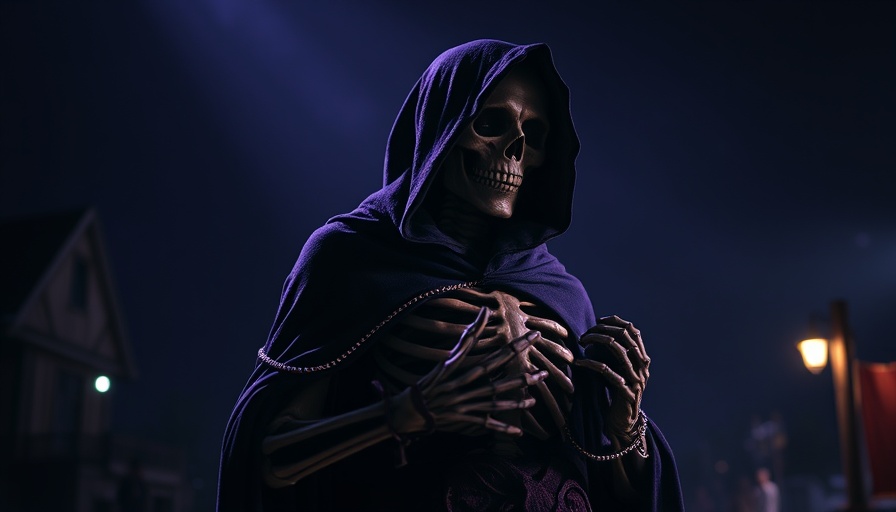 Spooky skeleton figure under moonlight for Halloween home remodeling ideas.