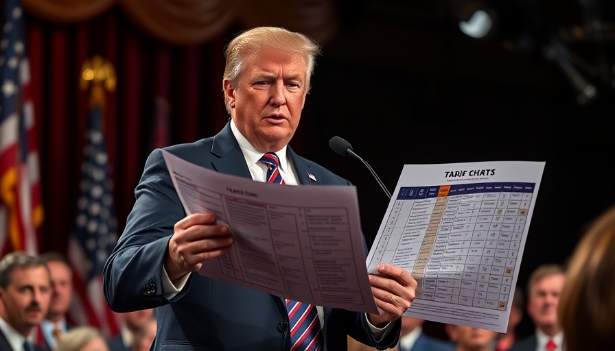 Politician discusses tariffs impact on economy, American flag backdrop.