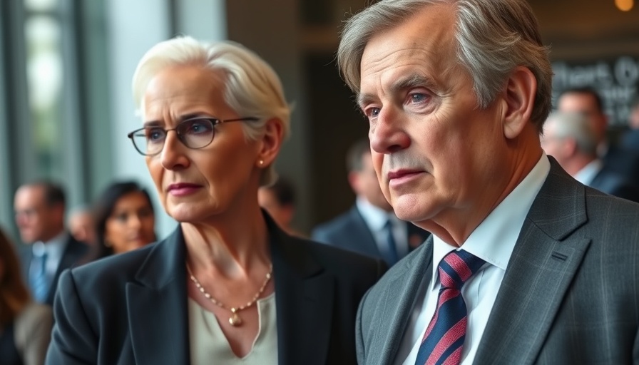 Contrasting expressions of prominent figures at a formal event.