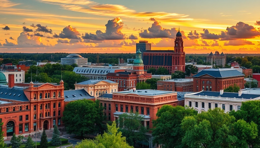 Affordable places to live in Georgia cityscape at sunset.