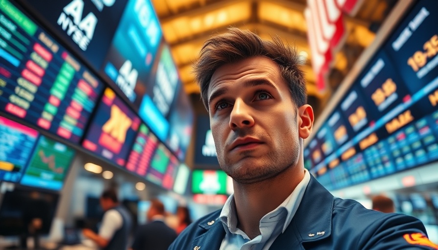 Energetic trader at work on a vibrant stock exchange floor.