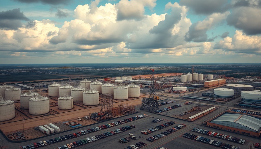 Aerial view of UK carbon capture project site with tanks and vehicles.