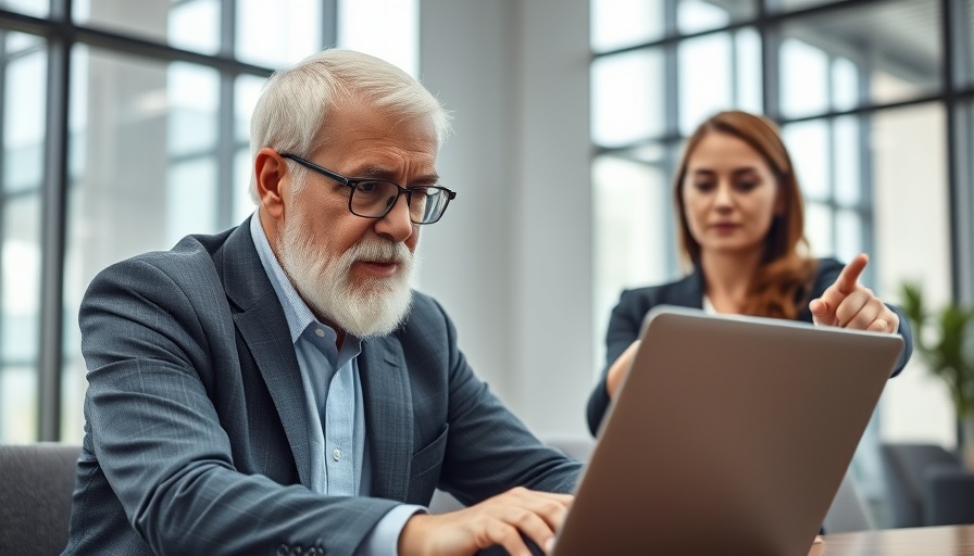 Older man collaborating in office, best states for older adults in the workplace.