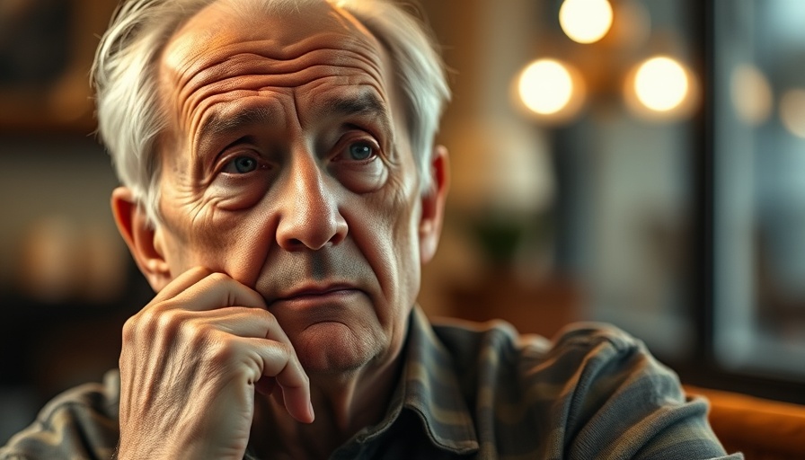 Thoughtful older man indoors, soft lighting, blurred background.