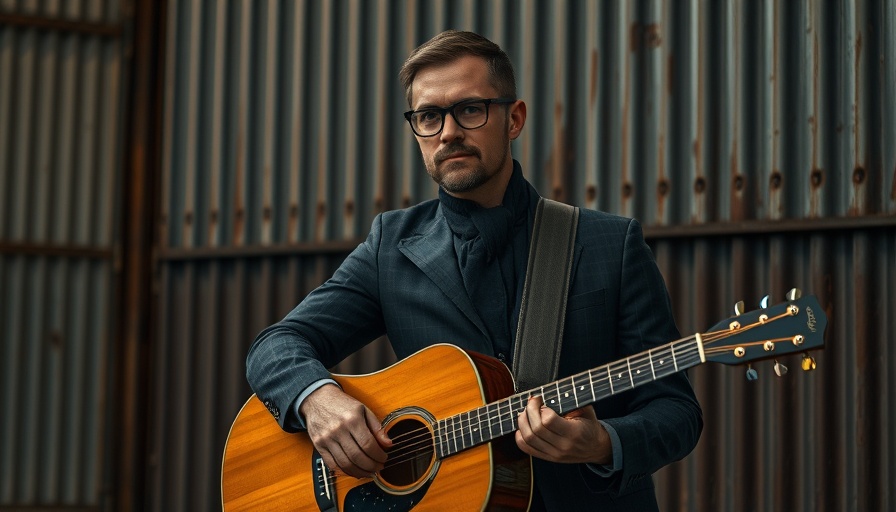 Musician with guitar promoting upcoming concerts in Marin.