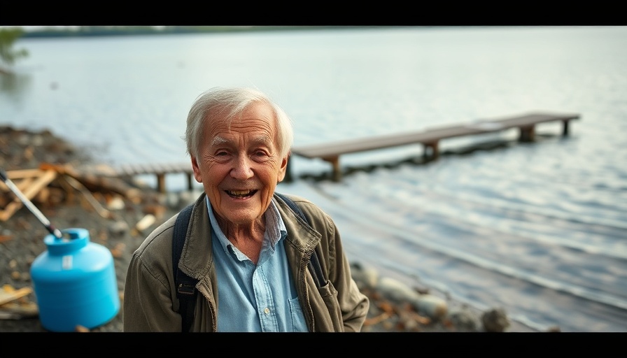 Senior enjoying humor by lakeside in senior living communities.