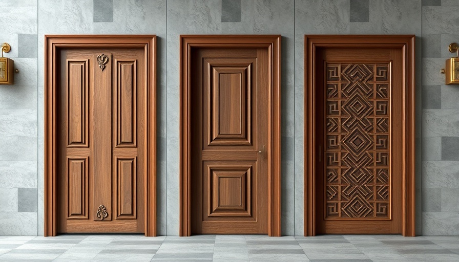 Modern wooden door designs featuring vertical, ornate, and geometric patterns.
