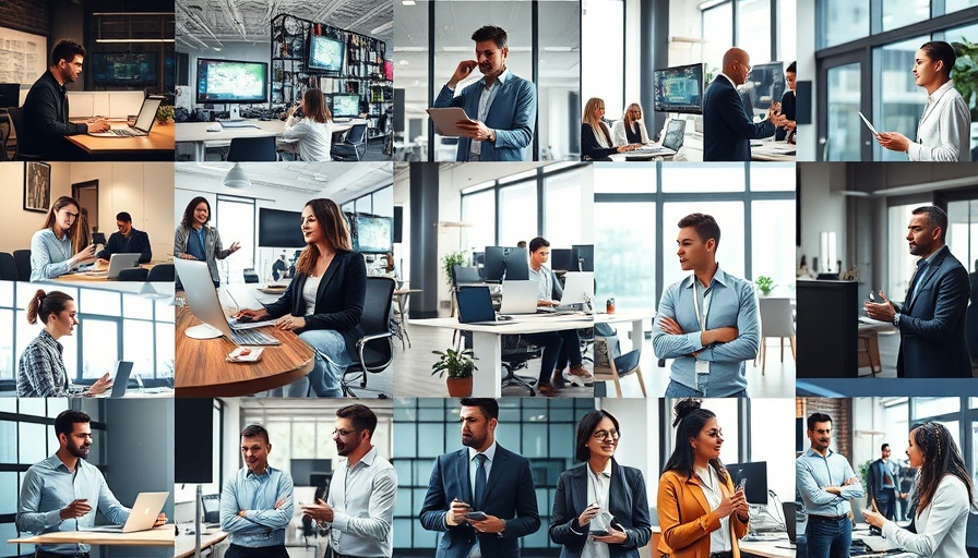Modern workspace collage with business startup tips focus.