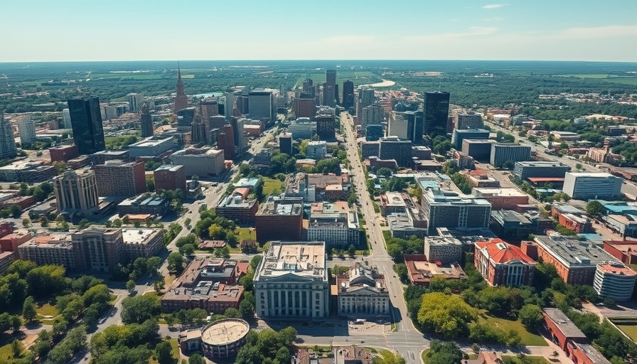Aerial view of affordable places to live in Indiana cityscape.