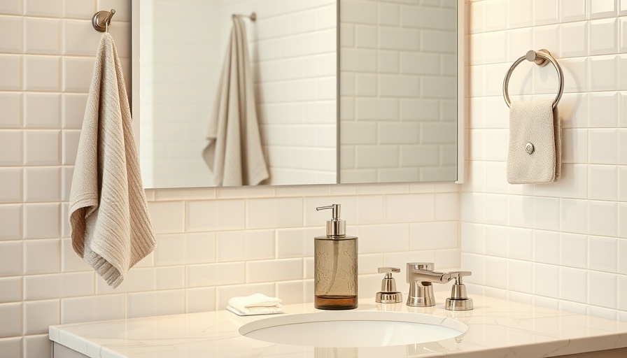 Elegant Jack and Jill bathroom countertop with soap dispenser.