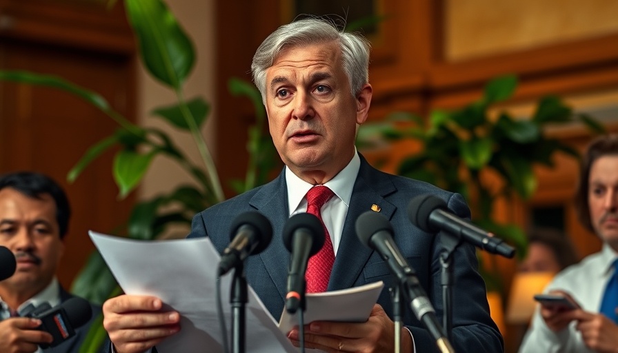 Politician discussing Japan economic package tariffs at press conference.